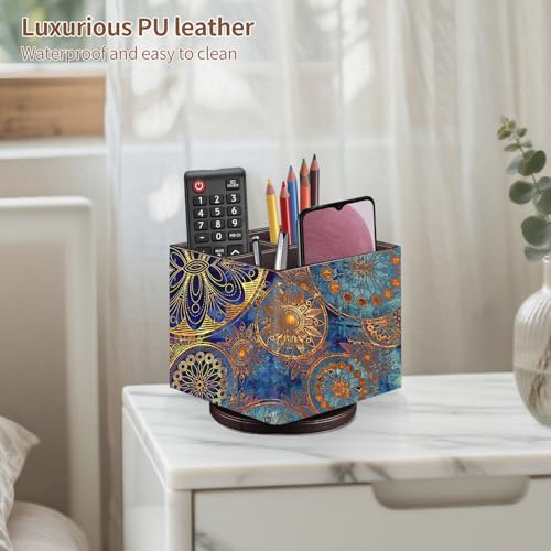 Remote Control Holder PU Leather TV Remote Caddy for Table, 360 Swivel Pen Holder for Desk Organizers and Accessories, Nightstand Organizer for Bedroom/ Office, Home Decorations for Living Room - color: Gears