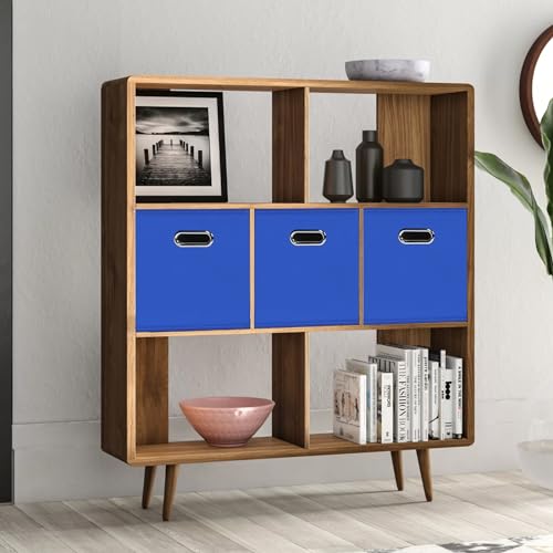 Black Foldable Storage Cubes Bins, Fabric Storage Box Cubes Organizer Baskets with Dual Handles for Home Organizer,Set of 3,(Dark Blue) - color: Dark Blue, size: 3 Pack