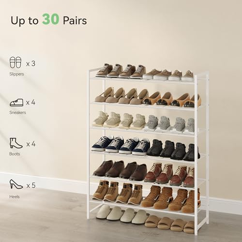 Nunsino Shoe Rack, Metal Shoe Organizer, 6 Tier Garage Shoe Rack Max Holds 30 Pairs,Shoe Storage Shelf for Closet,Entryway,White - color: White, size: 6 Tier