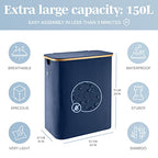 LONBET Laundry Basket with Lid, Made from Breathable Fabric | Aesthetic Clothes Hampers for Laundry with Side Handles & Sturdy Bamboo Frame (40 Gallons - Double, Blue) - color: Blue, style: 40 Gallons - Double