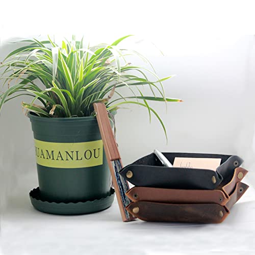 boshiho Valet Tray for Men, Leather Jewelry Catchall Key Phone Coin Box Change Caddy Bedside Storage Box (Crazy Horse Leather - Dark Brown) - color: Crazy Horse Leather - Dark Brown
