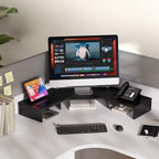 FITUEYES Dual Monitor Stand – 3 Shelf Computer Monitor Riser, Wood Desktop Stand with Adjustable Length and Angle, Desk Accessories, Office Supplies Medium Black,DT108001WB - color: Black
