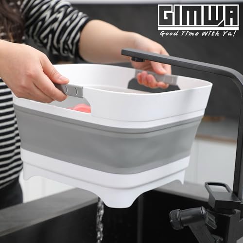 GIMWA 2.6 Gal(10L) Collapsible Wash Basin for Baby Bottles, Gray Space-Saving Collapsible Dish Basin with Drain Plug for bottle washing, Collapsible Bucket for RV Kitchen Essentials - color: Gray