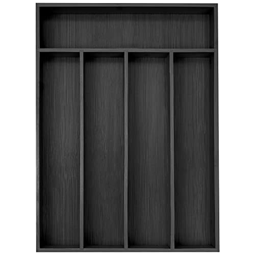 Besilord Bamboo Silverware Holder - Drawer Organizer with 5 Slots (Black) - color: Black, size: 5 Slots