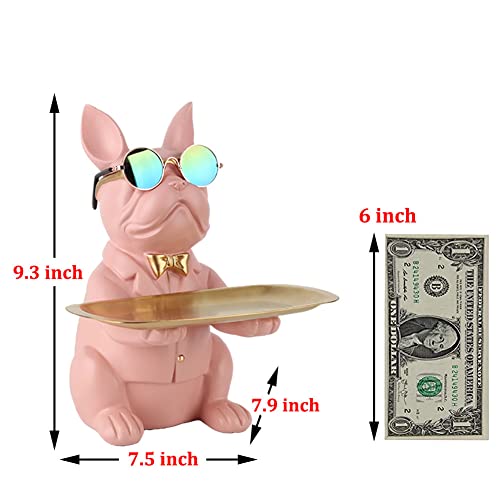 Modern Bulldog Statue in Pink Resin - Piggy Bank Key Holder Storage, Candy & Jewelry Tray for Home Decor, Dining Table, Office - color: Pink