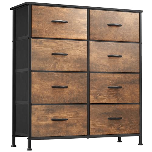 YITAHOME 8-Drawer Fabric Dresser, Furniture Storage Tower Cabinet, Organizer for Bedroom, Living Room, Hallway, Closet, Sturdy Steel Frame, Wooden Top, Easy-to-Pull Fabric Bins, Rustic Brown - color: ‎rustic Brown