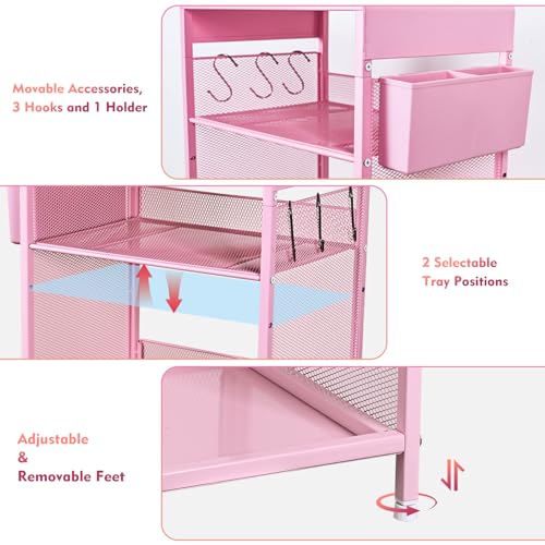 Pink Small Nightstand, Kids Nightstand for Bedroom, End Table with Hooks and Holder, Toddler Bedside Table for Girls, Desk Organizer for Office, Dorm (Pink) - color: Pink