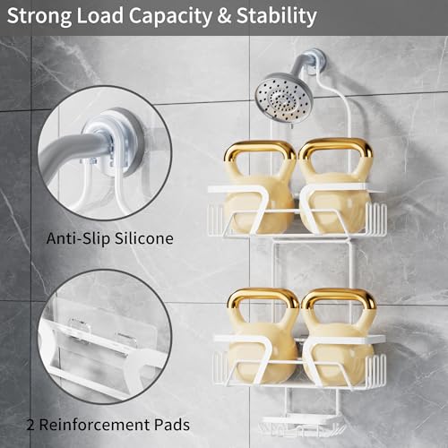 DAOYA White Shower Organizer Hanging - 2 Over The Shower Head Caddies + Soap Dish, Stainless Steel Rust-Free Bath Organizer - color: White