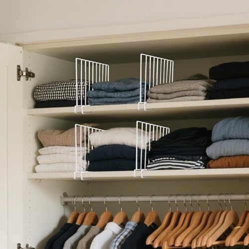 8-Pack 9“ Tall Metal Shelf Dividers for Closet Organization, Wardrobe, Bookshelf, Cabinet, Cupboard - Closet Shelf Dividers - Easy to Install - No Tool - White PE Coating Steel - size: 8-PACK, style: Metal Height 9inch