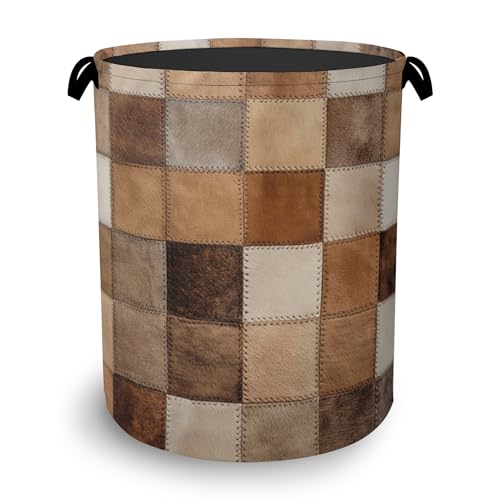 Vintage Cowhide Laundry Basket,Oxford Cloth Laundry Hamper with Handle Foldable Portable Clothes Storage Basket for Bathroom Bedroom Dorm Room 16" x 20.8" - color: Vintage Cowhide