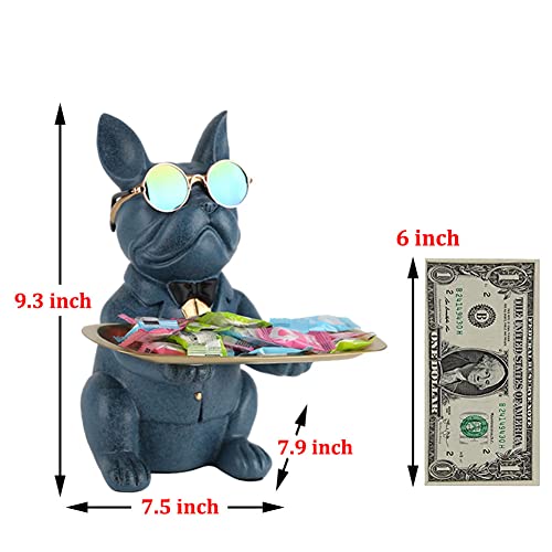 Modern Resin Blue Bulldog Statue Piggy Bank Key Holder Candy Jewelry Earrings Tray for Home Decor Modern Art Dining Table Decor Office - color: Blue