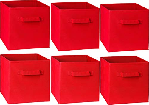 Simple Houseware Foldable Cube Storage Bins, 11-Inch Red, 6-Pack Fabric Cubes Organizer for Closet or Shelves - color: Red