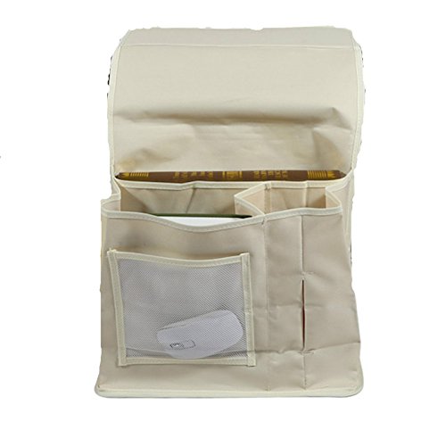 WSLCN Oxford Bed Pockets Portable Remote Control Bedside Storage Caddy Hanging Organizer Bag with 6 Pockets Bed Sofa Organizer for Magazine Tissue Phone Beige - color: Beige