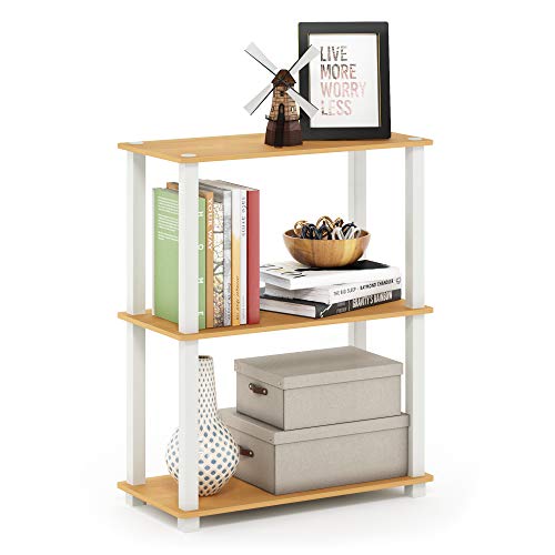 Furinno TURN-S-TUBE Storage Shelves, 3-Tier Book Shelf, Corner Shelf, Toolless Open Shelves, for Organization and Storage, Living Room, Garage, Home Office, Beech - color: Beech/White, size: 3-Tier Square Tube