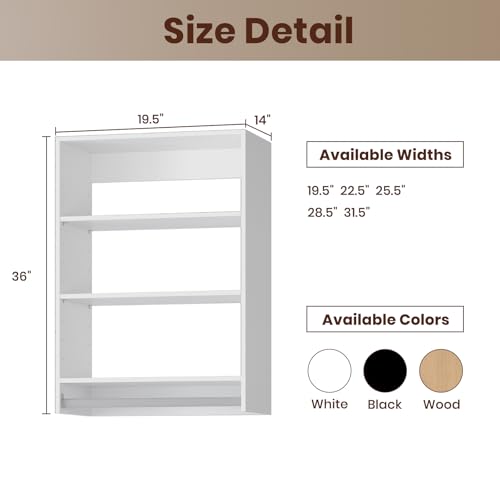 ROOMTEC 19.5" Medium Hanging Closet Unit, Modular Closet System with Hanging Rod, Wardrobe Organizer for Bedroom or Walk-in Closet, Wall Mounted, Customizable Clothes Storage Unit, White - color: White, size: 19.5" Wide, style: Medium Hanging