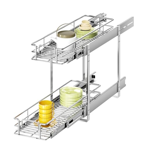 2 Tier Individual Pull Out Cabinet Organizer 5½" W x 21½" D, Heavy Duty Cabinet Pull Out Shelves, Slide Out Drawers Organization for Kitchen Cabinets Bathroom - color: 2 Tier, size: 5½"W x 21½"D