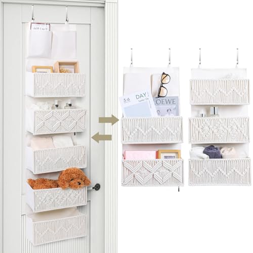 ANTIS'S HOME Over the Door Organizer Macrame Boho Nursery Storage with 5 Large Woven Pockets, Hanging Closet Basket for Bathroom or Nursery, Behind the Door Storage Organizer - size: Beige-5 Pockets