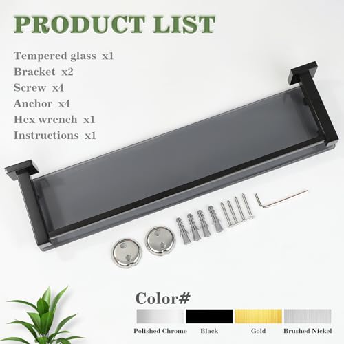 Alise Bathroom Shelves,Matte Black Glass Shelf for Bathroom, Modern Floating Shelves,20 inch - color: Matte Black, size: 20 Inch