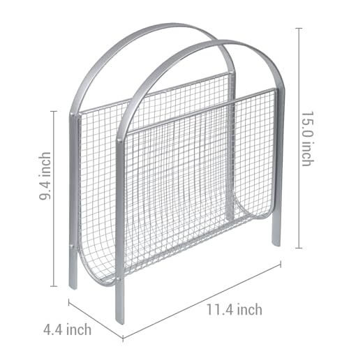 MyGift Magazine Rack, Floor Freestanding Magazine Holder for Bathroom Bedroom Office, Books Newspapers File Mail Organizer, Mid Century Modern Decor Wire Storage for Tablets and Documents - color: Silver