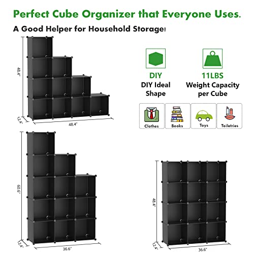 C&AHOME Cube Storage Organizer, 12-Cube Shelves Units, Closet Cabinet, DIY Plastic Modular Book Shelf, Ideal for Bedroom, Living Room, Office, 36.6" L x 12.4" W x 48.4" H Black SHS3012B - color: Black