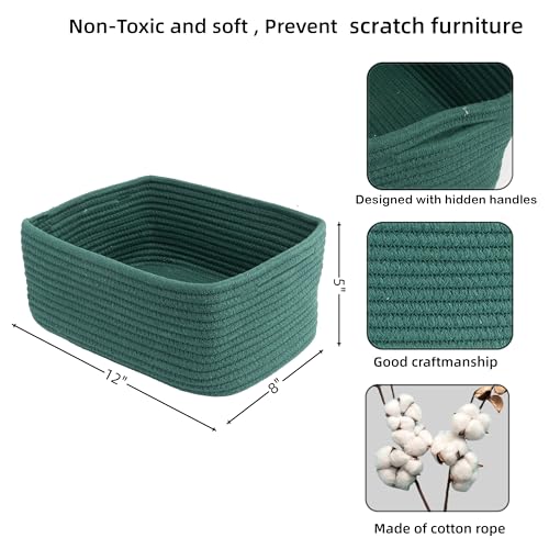 XUANGUO Small Woven Storage Baskets 12“X8”X5“ Decorative Rope Bins for Organizing Shelves, Closets, and Toys, Empty Gift Baskets, Cute Organizer Basket for Home and Office (dark green, regular) - color: dark green, size: regular
