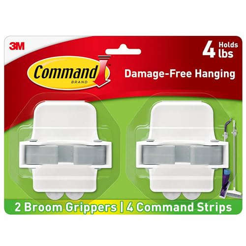 Command Broom and Mop Grippers,2 Hangers and 4 Strips,Damage-Free Hanging Wall Mount-and Mop Holder,Household Cleaning Organizer for Christmas Decorations,Holds up to 4 lb,Plastic,(Pack of 6) - size: 2 Broom Grippers (Pack of 6)