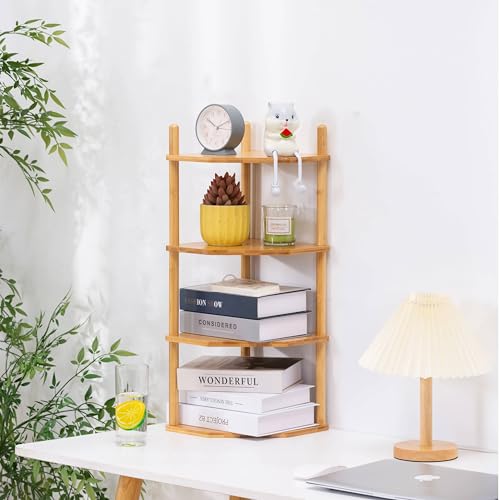 4-Tier Expandable Bamboo Corner Shelf - Dish/Plate Organizer for Cabinet, Kitchen Counter Shelf & Small Kitchen Shelf, Adjustable (Natural, 1-Pc 4-Tier) - color: 6.7"H-Natural-4
