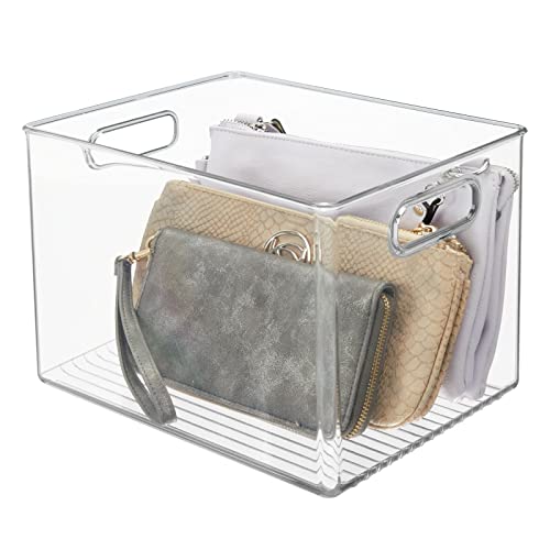mDesign Plastic Storage Closet Organizer Bin, Container Bin for Entryway, Hallway, Linen, and Coat Closet - Organization for Clothing, Blankets, Toys, and Accessories, Ligne Collection, 4 Pack, Clear - size: 10 x 8 x 8 (Pack of 4)