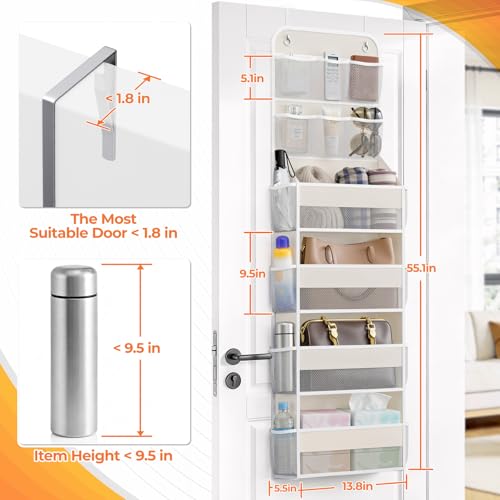 SpaceHacks 6-Tier Over the Door Organizer with Mesh Pockets, Baby Nursery Storage for Closet, Bathroom and Bedroom, Adjustable Hanging Closet Organizer for Cosmetics, Books and Essentials (Beige) - color: Beige, size: 6-Tier