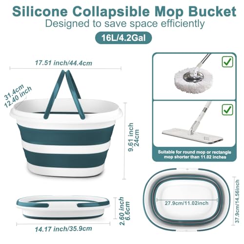 Collapsible Bucket for Cleaning, 4.2 Gallons Mop Bucket with Handle for Floor Window Car Washing, Silicone Ice Buckets for Parties Camping Fishing Beach, RV Laundry Storage Household Cleaning Supplies - color: Green, size: 16L