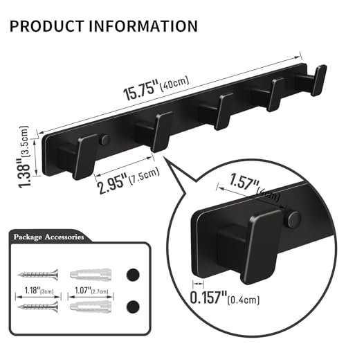 Coat Hook Wall Rack Hanger - Double Coat Rack with 5 Hooks Wall Hooks for Hanging Hat Key Bag Towel Wall Mount Coat Rack, Black 2 Packs - color: Black, size: Rectangle 5 Hooks 2 Packs