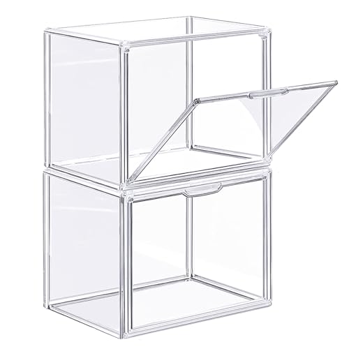 ZLLZUU Clear Stackable Plastic Storage Bins with Lid, Dustproof Book Cosmetic Acrylic Display Cases with Magnetic Door, Large Figures Collectibles Showcase - color: Clear-x-large-1pcs