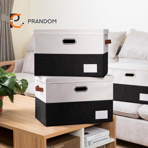 PRANDOM Foldable Storage Bins with Lids [3-Pack] Fabric Collapsible Storage Boxes Baskets Cubes Containers with Handles for Closet Living Room Bedroom (Black & White 17.7x11.8x11.8'') - color: Black & White, size: L(3-Pack)