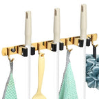 3 Racks and 4 Heavy Duty Hooks Mop and Broom Holder Wall Mount, Non-slip Organizer Storage Utility Tool Racks for Garage,Kitchen,Laundry Room,Garden. Gold - color: Gold