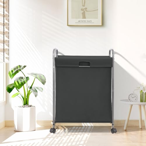 STORAGE MANIAC Rolling Laundry Hamper with Lid, 85 L Laundry Sorter with Wheels, 2 Loads Dirty Clothes Hamper, Laundrys Organizer, Clothes Basket Cart with Wheels for Small Space, Black