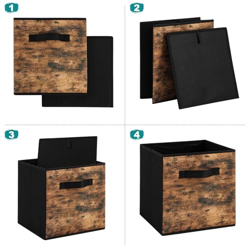 Stero Fabric Storage Cubes, 6 Pack Foldable Storage Bins with Handle, 11 Inch Box for Shelves, Closet, Organizer, Rustic Brown and Black - color: Light Brown and Black, size: 11"-6 Pack