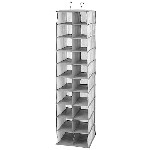 mDesign Soft Fabric Closet Organizer - Holds Shoes, Handbags, Clutches, Accessories - Large, 20 Shelf Over Rod Hanging Storage Unit - Gray