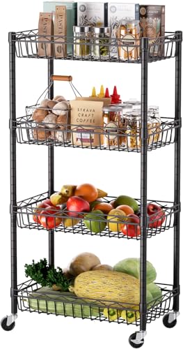 SINGAYE 4 Tier Basket Shelf Wire Shelving Unit Adjustable Storage Shelves Big Basket Rack for Garage Kitchen Office Pantry Corner 17" Dx12 Wx50 H Black - color: Black, size: 4-Tier[17"Dx12"Wx50"H]