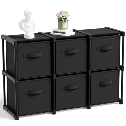 Briwooody 6 Cube Storage Organizer Bins with Shelf 11'' Toy Storage Box Back to School Dorm Organizers Fabric Unit for Playroom Book (Black) - color: Black
