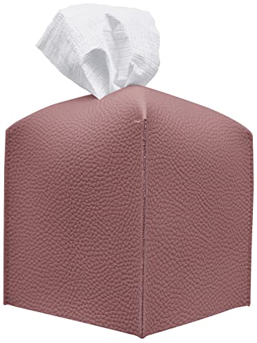 Carrotez Tissue Box Cover, [Refined] Modern PU Leather Square Tissue Box Holder - Decorative Holder/Organizer for Bathroom Vanity Countertop, Night Stands, Office Desk & Car 5"X5"X5" - Dry Rose - color: Dry Rose, size: [Square]