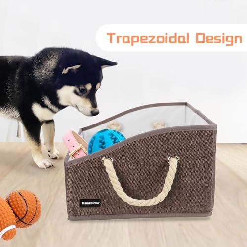 Collapsible Fabric Dog Toy Box and Storage Bin With Handle - Trapezoid Basket Chest Organizer for Pet Toys, Blankets and Accessories,Coffee - color: Coffee