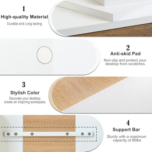 TEAMIX 2 Tiers Desktop Monitor Stand Riser 20 Inch Printer Stand with Storage Small TV Riser Laptop Wooden Desk Organizer Shelf Bookshelf Maple (White+Maple, 2 Tiers) - color: White+maple