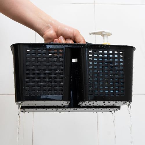 Tiawudi Portable Shower Caddy, Caddy Organizer with Handle, Plastic Shower Basket Hold Soap, Shampoo, Hair Supplies and Beauty Products, Cleaning Supplies Organizer for Home, Dorm, Shelf and Cabinet - color: Black