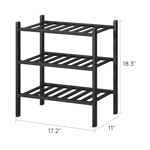 viewcare Small Shoe Rack for Entryway,3-Tier Black Bamboo Shoe Organizer for Hallway Closet, Free Standing Shoe Racks for Indoor Outdoor - color: Black, size: 3-Tier_Samll