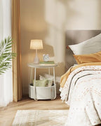 VASAGLE LILEA Collection - Small Round Side End Table, Modern Nightstand with Fabric Basket, for Living Room, Bedroom, Set of 2, Cream White ULET225LL01S - color: Cream White, size: Round + 2 pack