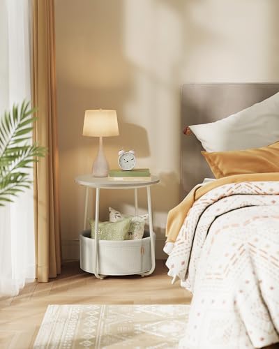 VASAGLE LILEA Collection - Small Round Side End Table, Modern Nightstand with Fabric Basket, for Living Room, Bedroom, Set of 2, Cream White ULET225LL01S - color: Cream White, size: Round + 2 pack