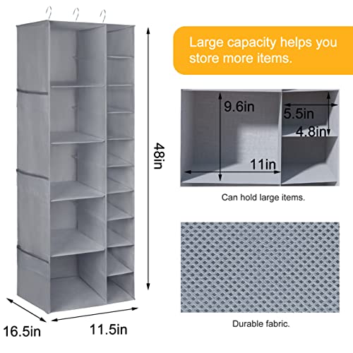 Libeder Shoe Organizer for Closet, 15 Shelf Hanging Closet Storage Shelves - 10 Shoe Rack Organizer and 5 Compartment for Clothes with 6 Side Mesh Pockets for Scarves Socks,Gloves Grey - color: Grey