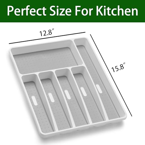 Loyareal Silverware Organizer Utensil Organizer Holder Kitchen Drawer Organizer Plastic Silverware Tray for Drawer Flatware Organizer 6 Compartment White - color: White, size: 6 Slots
