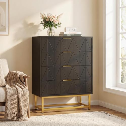4 Drawer Fabric Dresser Organizer Chest - Small Storage Drawers for Bedroom, Closet and Living Room, Compact Clothing Storage Solution, Modern Narrow Nightstand End Table, Black - color: 4 Drawer-black