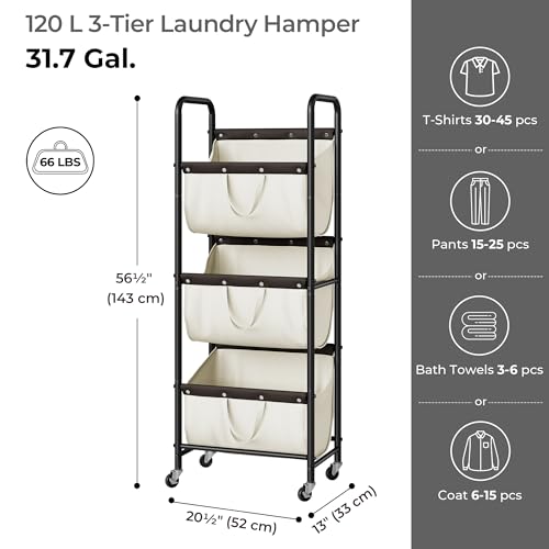 GRANNY SAYS 3 Tier Laundry Sorter, Laundry Basket with Wheels, Laundry Room Organization and Storage, 3 Section Rolling Laundry Cart for Dorm, Bathroom, Bedroom, Closet, Beige - color: Beige